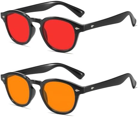 Blue Light Blocking Glasses for Gaming Computer, 99.9% UV400 Screen Filter, Anti Glare Sleep Glasses for Women Men (A-Black/Red + Black/Orange)