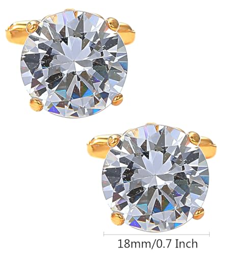Polyhedral Zircon Gemstone Cufflinks for Men In Gift Case Round Golden/Silver Zircon Crystal Men's Cufflinks Set for Wedding Party Anniversary Business Events Dress2