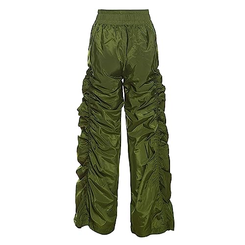 Womens Fashion Cargo Pants Casual Solid Color Loose Elastic Belt Waist Pants Long Trousers Adjustable Wide (Green, M)3