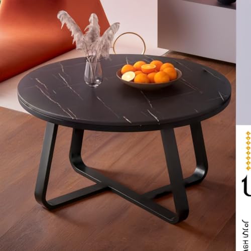 Image of Round Center Table for Living Room with Stylish & Modern Design: Elegant Gold Metal Coffee Table with Engineered Wood Top and Golden Iron Frame for Modern Dcor(Full Black)