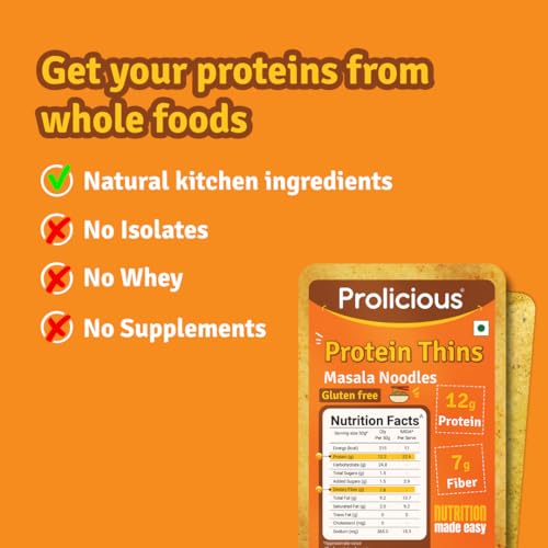 Image of Prolicious High Protein & High Fiber Masala Noodles Chips | Gluten Free | No Maida | Healthy Snack | Easy to Carry | 50g each, Pack of 3