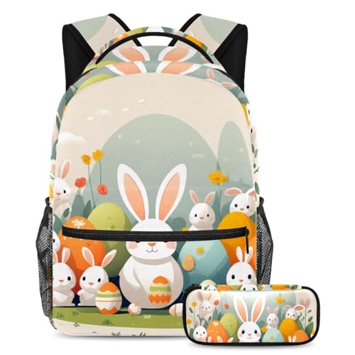 Sac à dos de grande capacité blanc multicolore et trousse d'école pour étudiant