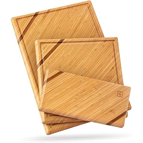 Chorus Bamboo Cutting Board Set with Juice Groove (Set of 3) - Luxury Organic Wood Chopping Board for Kitchen, Wooden Cutting Board for Meat (Butcher Block), Vegetables, Cheese Cover