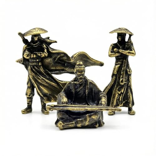 ZHU IN SY Car Dashboard Decorative Figurines, 3-Piece Martial Arts Swordsman Set, Desktop Computer Monitor Brass Micro-Landscape Ornaments