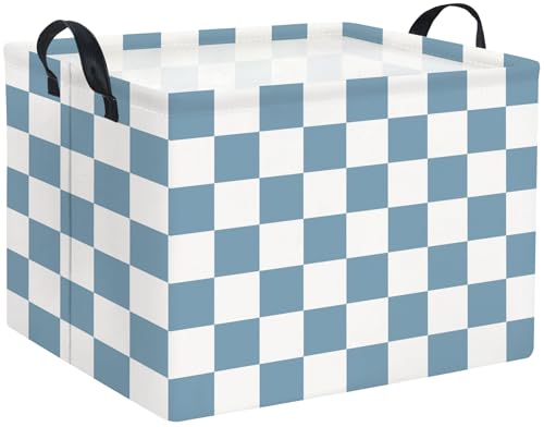 Image of Rectangular Kids Basket Baby Girl Basket Fabric Storage Bin Organizer Box Room Decor(Blue Checkered)