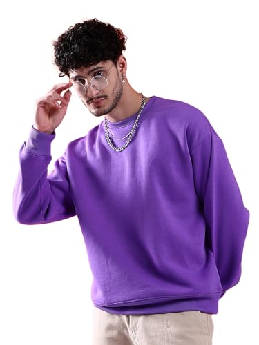 Image of The Indian Garage Co Men Oversized Solid Crew Neck Overhead Sweatshirt