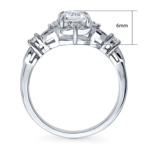 BERRICLE Sterling Silver Halo Art Deco Wedding Engagement Promise Rings for Her, Step Emerald Cut Cubic Zirconia CZ Ring4