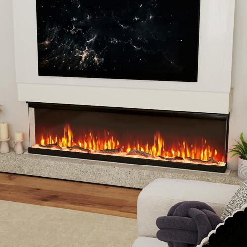 Tangkula 60 Inches 3-Sided Electric Fireplace Insert, 750W/1200W Recessed Fire Places Heater with 12 Flame Colors, 5 Brightness, 8H Timer & Overheat Protection and Remote Control (60 inches)