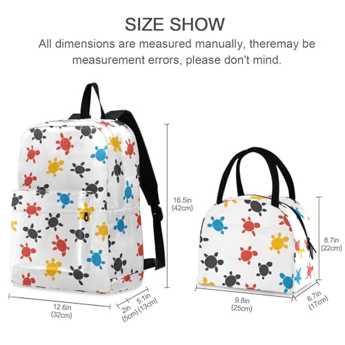 Backpack Lunch Bag Set Cartoon Sea Turtle Print, Big Storage Travel Backpacks with Insulated Lunch Box for Office Hiking Picnic2