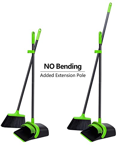 Image of Broom and Dustpan Set for Home, Upgrade 52 inch Long Handle Broom and Dustpan Set, Broom with Dustpan Combo Set for Home Kitchen Room Office Lobby Indoor Floor Cleaning
