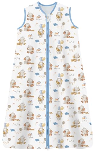 Chilsuessy Kinder Sommer Schlafsack 0.5 Tog Baby Sommerschlafsack aus 100% Baumwolle Babyschlafsack Ärmellos Schlafanzug für Jungen und Mädchen Cute Elefant 110cm/Baby Höhe 100-120cm