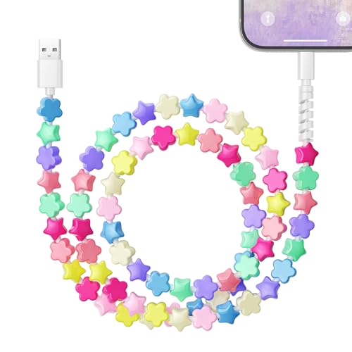 HianDier USB to iPhone Cable[MFi Certified] 3.3FT Fast Charging for iPhone Cable Cute Flower Star Bead Charger Cord Girls Women Compatible with iPhone 14 13 12 11 Pro Max XS XR 8 7 6s-Candy Colored