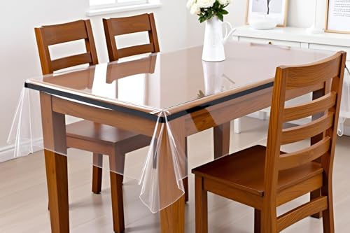 Image of The Furnishing Tree Rectangle Shaped 4 Seater Transparent Table Cover WxL 54x78 inches 0.25 mm Thickness Without Lace