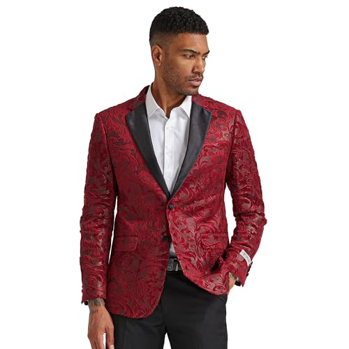 STACY ADAMS Men's Classic Modern Blazer Jacket – Slim Fit Paisley with Satin Notch Lapel Tailored Jacket Only