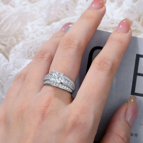 SHELOVES Princess Cut Wedding Rings for Women 5A Cubic Zirconia Engagement Ring 925 Sterling Silver Sz 5-104
