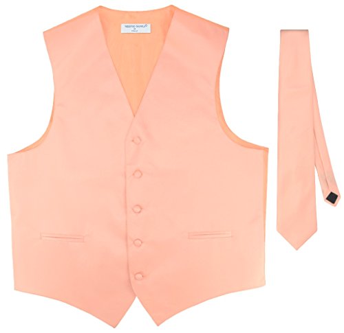 Men's Dress Vest & NeckTie Solid PEACH Color Neck Tie Set for Suit or Tuxedo