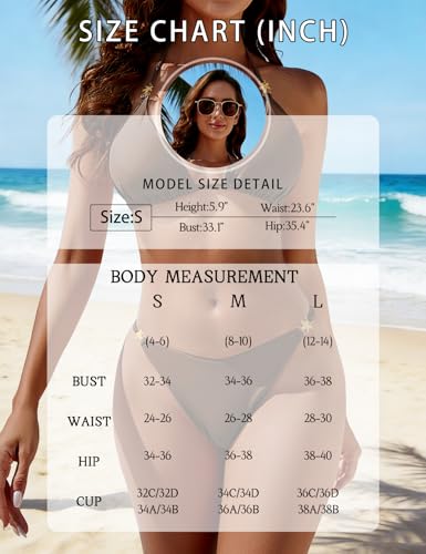 Image of Zuvebamyo Women's Two Piece Bikini Sets Sexy Halter Ring Swimsuit Triangle String Cheeky Bathing Suit