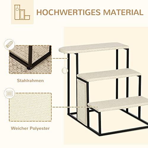 PawHut Hundetreppe 3 Stufen 53 cm Hoch Haustiertreppe für Katzen bis zu 6 kg Katzentreppe Hunderampe Einstiegshilfe für Bett, Sofa, Couch und Auto Cremeweiß+Schwarz