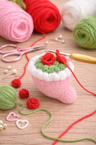 Image of Handmade Crochet Rose Flower Keychain for Women & Girls, Cute Red Flower Key Ring, Soft Yarn Knitted Charm, Romantic Gift, Bag Accessory, Car Key Holder, Aesthetic Handmade Gift