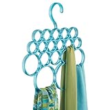 mDesign Closet Organizer Scarf Hanger, No Snag Storage for Scarves, Ties, Belts, Shawls, Pashminas, Accessories - 18 Loops, Aqua
