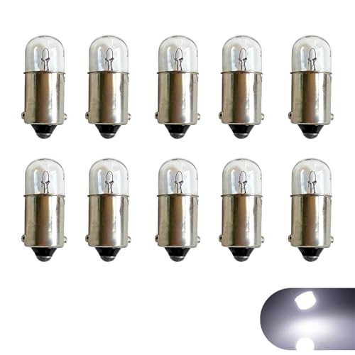 FSLPQP 10-Pack T8.5 12V4W BA9S Bulbs High-Brightness Waterproof Single-Filament Brake Tail Lights Backup Bulb Turn Signal Light Fit for Car Motorcycle, Plug and Play Clear Replacements(White)
