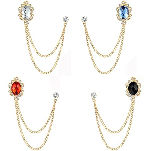 ADRAMATA 4Pcs Brooch Lapel Pin Chain for Men Collar Pins Badge Hanging Chains for Shirts Gem Tie Pins for Women Men Suit Accessories for Men Father's Day Cover