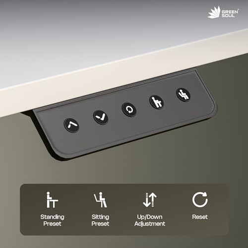 Image of Green Soul Elevate Height Adjustable Table with Monitor Riser | Integrated Organisation | Advance Memory Preset | 3 Year Warranty | Engineered Wood| Installation Provided (White, 1400 x 600 Top)
