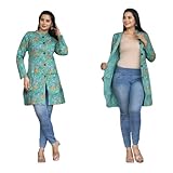 Aizza Trends Abrigo largo de algodón acolchado reversible para mujer, elegante, para invierno, con bolsillos, cómoda y moderna, Turquesa., Large