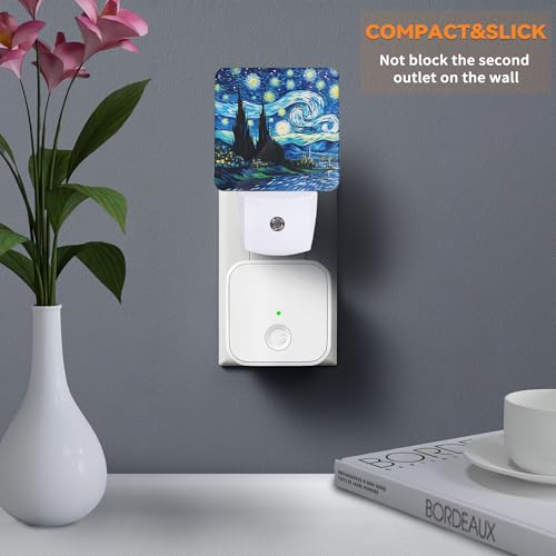 Image of Van Gogh Starry Night Night Lights Plug into Wall Decorative Night Light Dusk to Dawn LED Lamp for Bedroom Bathroom Living Room