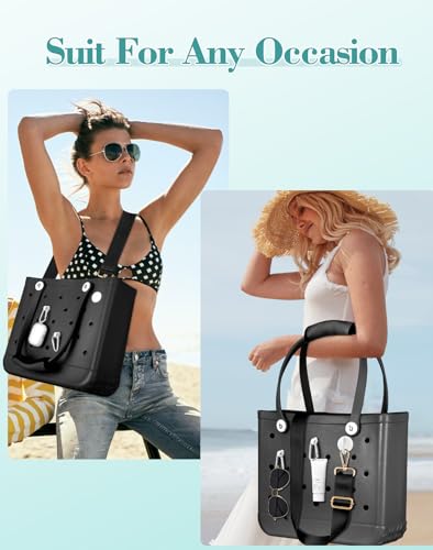 Image of Bag Strap Crossbody Charms for Bogg Bag Accessories - Shoulder Strap Neoprene Luggage Handle Wrap for Suitcase & 2 Key Holders Black