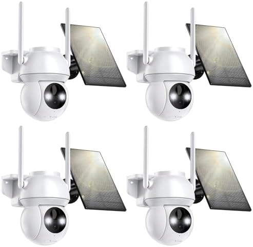 Solar Security Camera Wireless Outdoor, 2K HD Color Night Vision Home Security Camera System with 360° View Battery Powered Spotlight & Siren WiFi Camera Outdoor Motion Sensor and 2-Way Audio 4 Pack Solar Security Camera Wireless Outdoor, 2K HD Color Night Vision Home Security Camera System with 360° View Battery Powered Spotlight & Siren WiFi Camera Outdoor Motion Sensor and 2-Way Audio 4 Pack