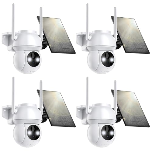 Image of Solar Security Camera Wireless Outdoor, 2K HD Color Night Vision Home Security Camera System with 360 View Battery Powered Spotlight & Siren WiFi Camera Outdoor Motion Sensor and 2-Way Audio 4 Pack