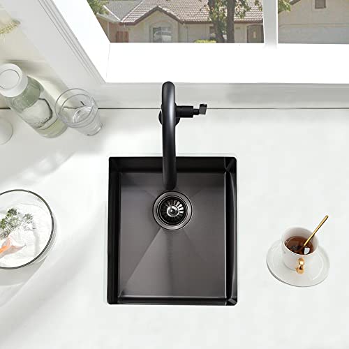 15 Inch Black Undermount Bar Sink, Boomhoze 15 X 17 Small Stainless Steel Bar Prep Wet Bar Sink 16 Gauge Matte Black Stainless Steel Single Bowl Undermount Bar Sink #TOP2