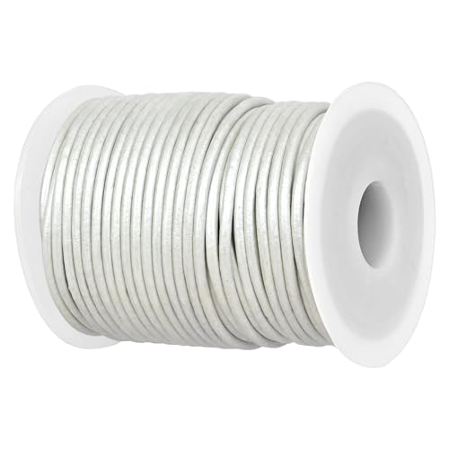 GENIQUE Real/Genuine Round Leather String Cord for Necklace Bracelets, Jewellery, Braiding (2mm, Pearl White Metallic)