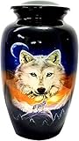 hlc URNS Lovely Wolf Blue Cremation Urn for Human Ashes - Adult Funeral Urn Handcrafted - Affordable Urn for Ashes (Adult (200 lbs) – 10.5 x 6 “, Lovely Wolf Blue Cremation Urn)