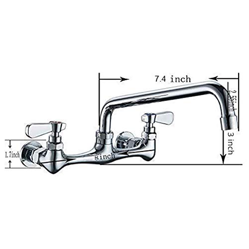 Kitchen Faucet Wall Mount Commercial Sink Faucet Kitchen Utility Laundry 8 Inch Swivel Spout 2 Dual Handle Restaurant Chrome Mixer Tap NSF Lead Free