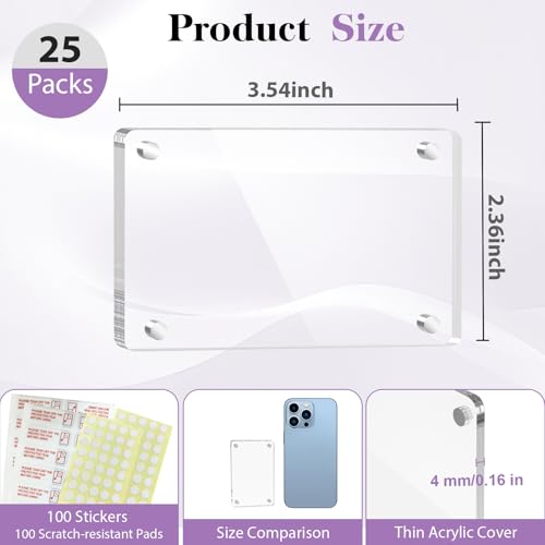SAMYUCHO 25 Packs Acrylic Magnetic Picture Frame for Refrigerator, Mini Wallet Size Picture Frames, Clear Magnet Photo Frames Holder for Polaroid Instax Mini Fuji Film, 2.36 x 3.54 Inch by SAMYUCHO - Used condition - Image 2