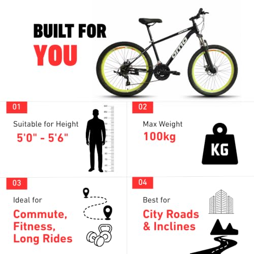 Image of Omobikes Manali Ace | Gear MTB Mountain Cycle | 21 Shimano Speed | Front Suspension | 26Inch Tire | Disc Brakes | Steel Frame | for 15+ Years Adults Unisex (Green)