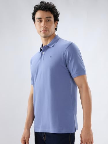 Image of Raymond Men Slim Fit Solid Pattern Pure Cotton Half Sleeve Polo Neck Casual T-Shirt