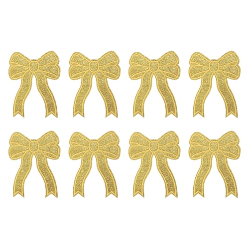 YELARXI Glitter Bow Iron on Patches Sequin Sew on Bows Embroidered Applique Fit for Jeans Jackets Women Clothes Hats Backpacks (8 Pack, Gold) by YELARXI - Used condition - US$8.43