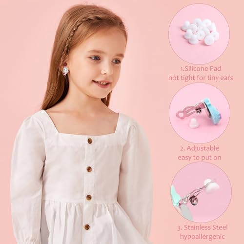Clip On Earrings For Girls, 12/30 Pairs Hypoallergenic Kids Earrings, Cute And Great Gifts For Girls 4-12 (20-pair of clip on earrings)2