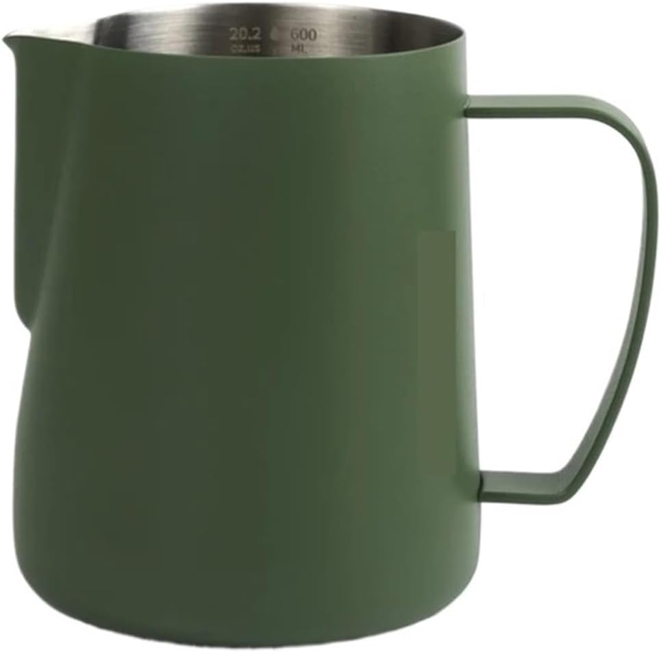 milk frothing pitcher, Stainless Steel Milk Frothing Pitcher 400/600ml Cappuccino Latte Art Jug Home Barista Accessories,for coffee machines(600ml Beige)