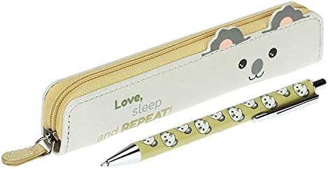 THUN – Astuccio Donna Sydney con Penna con Apertura a Giro, Decorato con Orecchie Sagomate – Set Cancelleria – Linea Teddy Friends – Ecopelle, Penna in Acciaio Inossidabile e Ottone – 16,5 x 2 cm