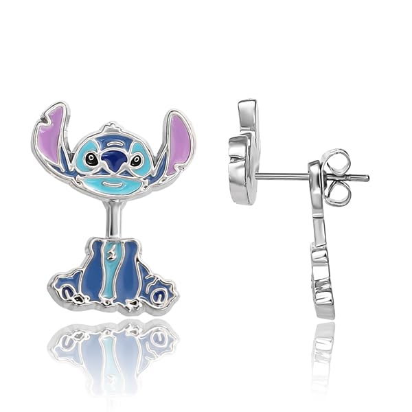 Disney Lilo and Stitch Jewelry, Blue Enamel Stitch Stud Earrings - Officially Licensed