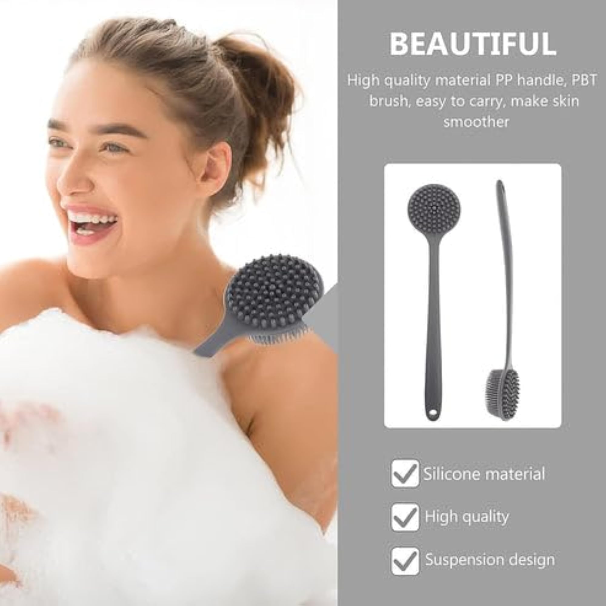 Silicone Back Scrubber Body Brush with Long Handle