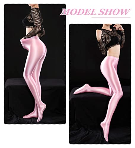 Image of FEOYA Women's Wet Look Footed Leggings Metallic Dance Tights Shiny Leggings Shimmer Pants Glitter Tights