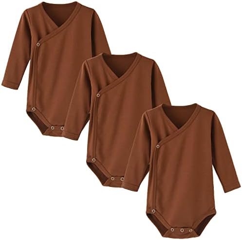 BINIDUCKLING Baby Long Sleeve Side Snap Bodysuit, 100% Cotton Baby Grows - Solid Baby Onesies for Boys Girls Newborn-12 Months, 3 Pack