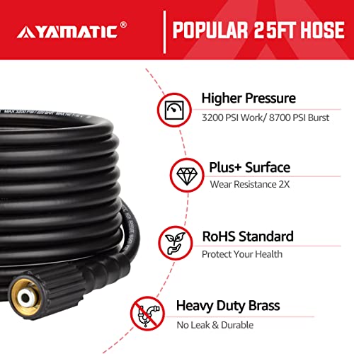 Yamatic Pressure Washer Gun And Hose Kit, 25 Ft Power Washer Hose And Extension Wand, 3/8" Swivel Quick Connector & M22-14Mm Fitting Replacement For Ryobi, Simpson, Craftsman #TOP2