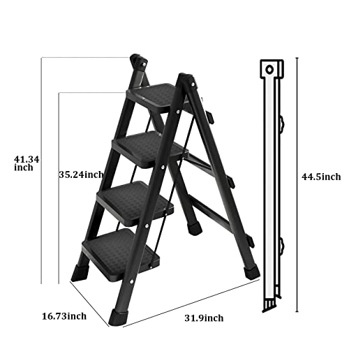 Krightlink 4 Step Ladder Folding Step Stool with Wide Anti-Slip Pedals, Portable Folding Heavy-Duty Steel Sturdy Ladder for Home and Kitchen, Black, 330 lbs - Thumbnail 7