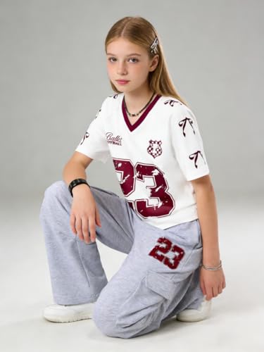 Image of Tween Girls Clothes Short Sleeve Graphic T-Shirt Top + Cargo Pants 2pcs Outfit Set, Size 7-15Years